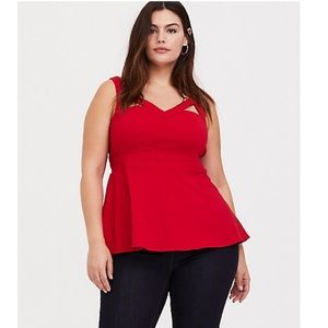Torrid Red Cutout Peplum Top Size 2
